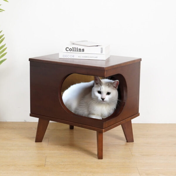 Full Solid Kerosene Wood Pet House Side Table-Natural - Image 4